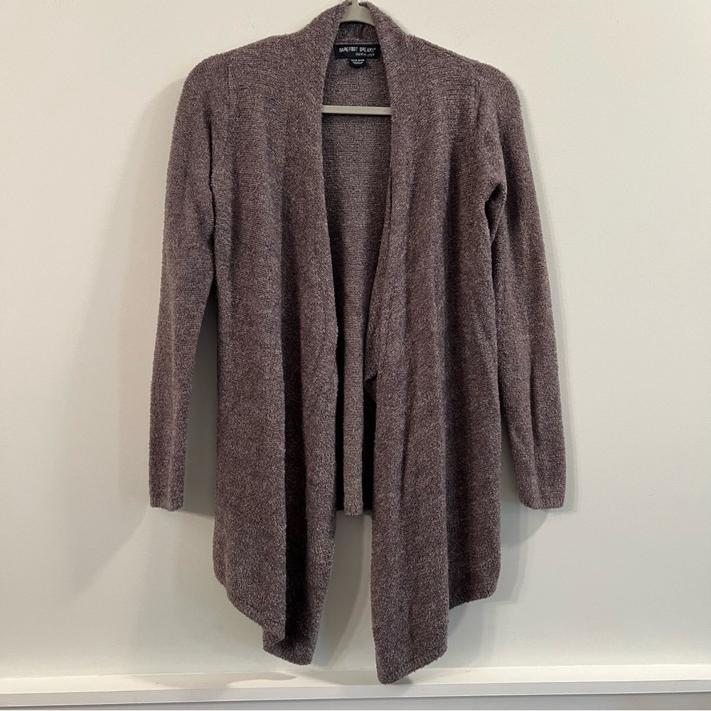 Women’s Barefoot Dreams purple gray drape open front cardigan sweater size 8/10